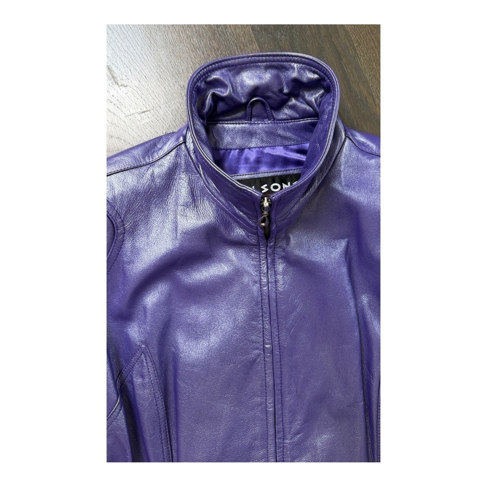 NEw Vintage Y2K Wilsons Leather Jacket Limited Edition Metallic Purple Mock XL - Picture 8 of 13